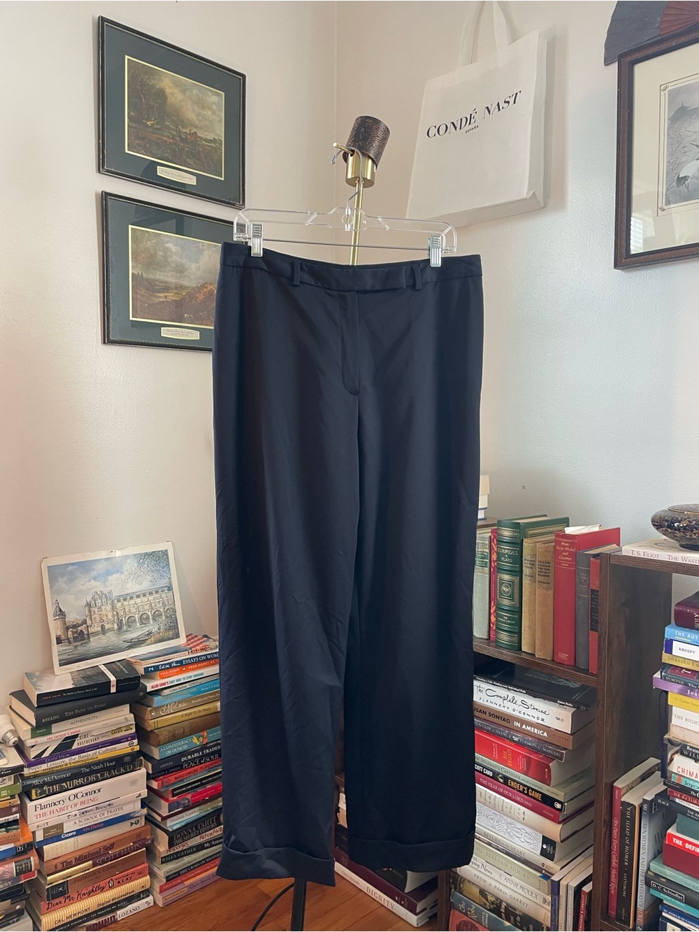Brooks Brothers Navy Wool Wide-Leg Dress Pants